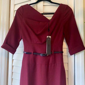 NWT Black Halo Jackie O Loft Woven Sheath 3/4 sleeve burgundy Dress Sz 0 $415